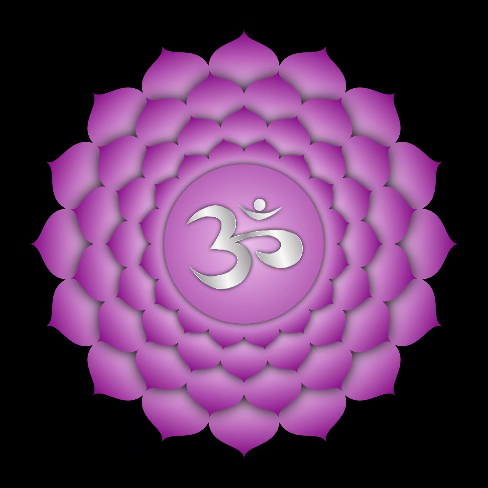 Purple flower pattern with crown chakra symbol in the middle