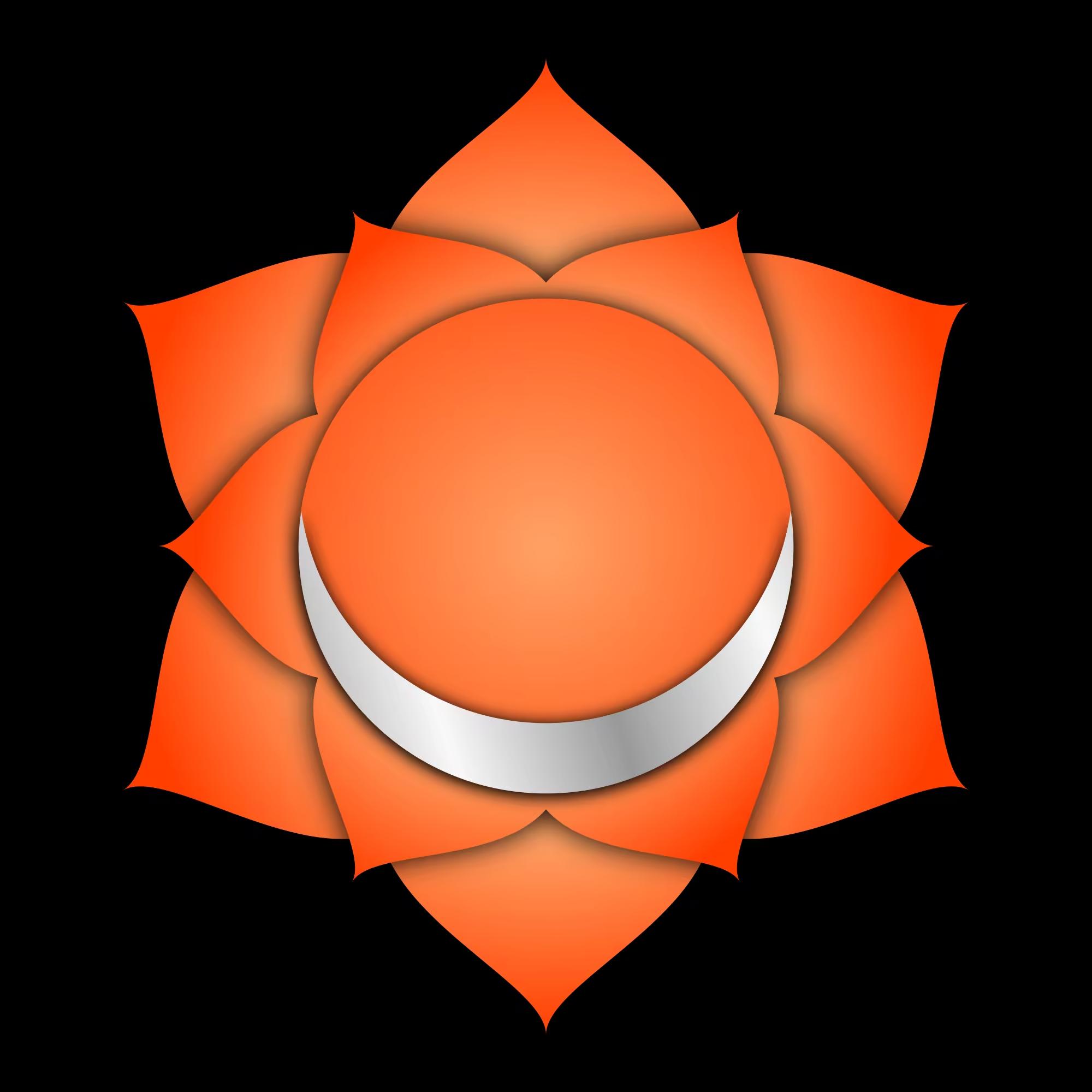 orange flower pattern with sacral chakra symbol in the middle