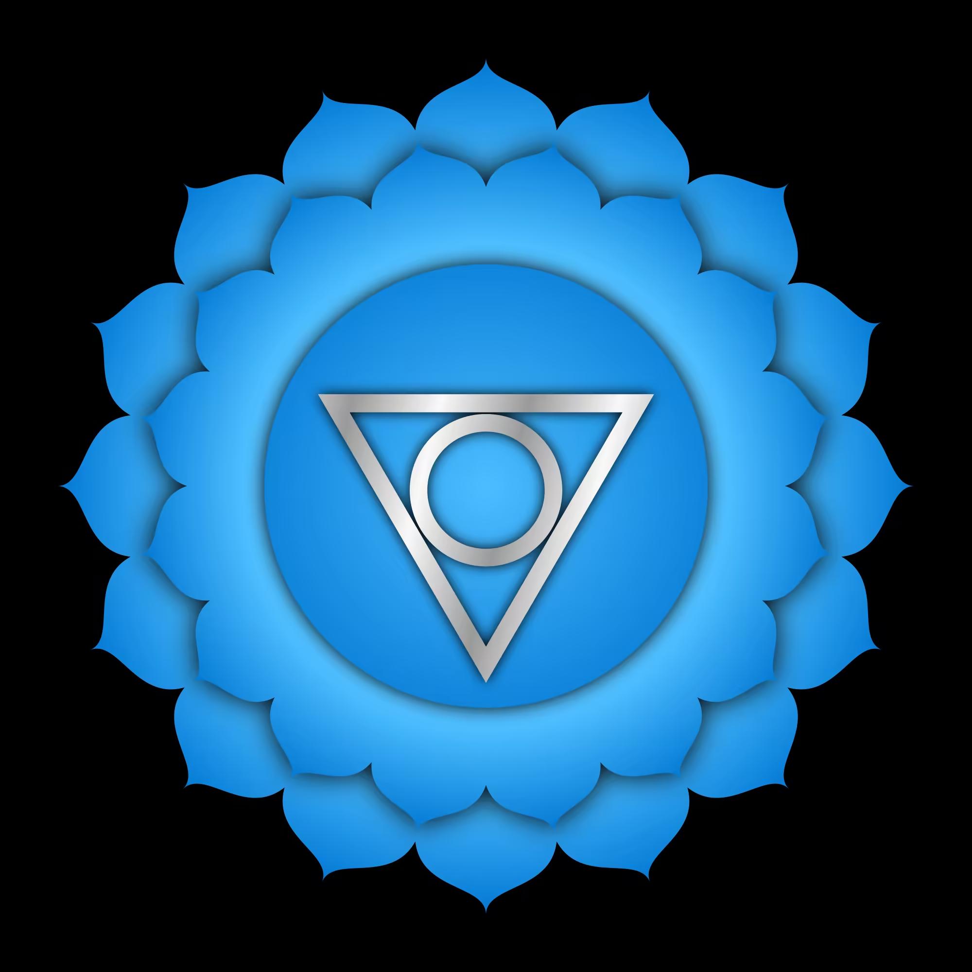 blue flower pattern with throat chakra symbol in the middle
